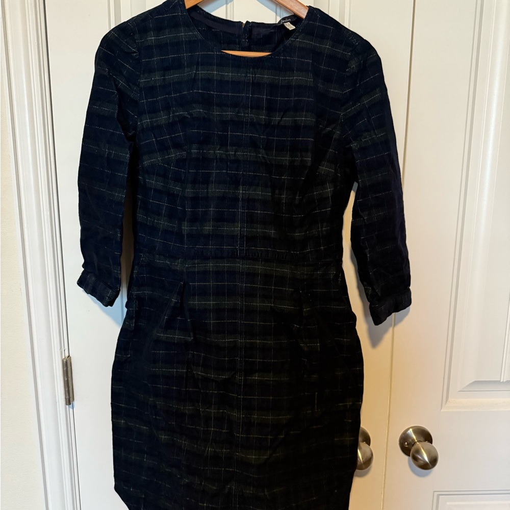 Joules Corduroy Navy and Green Checkered Dress US size 8 NWOT